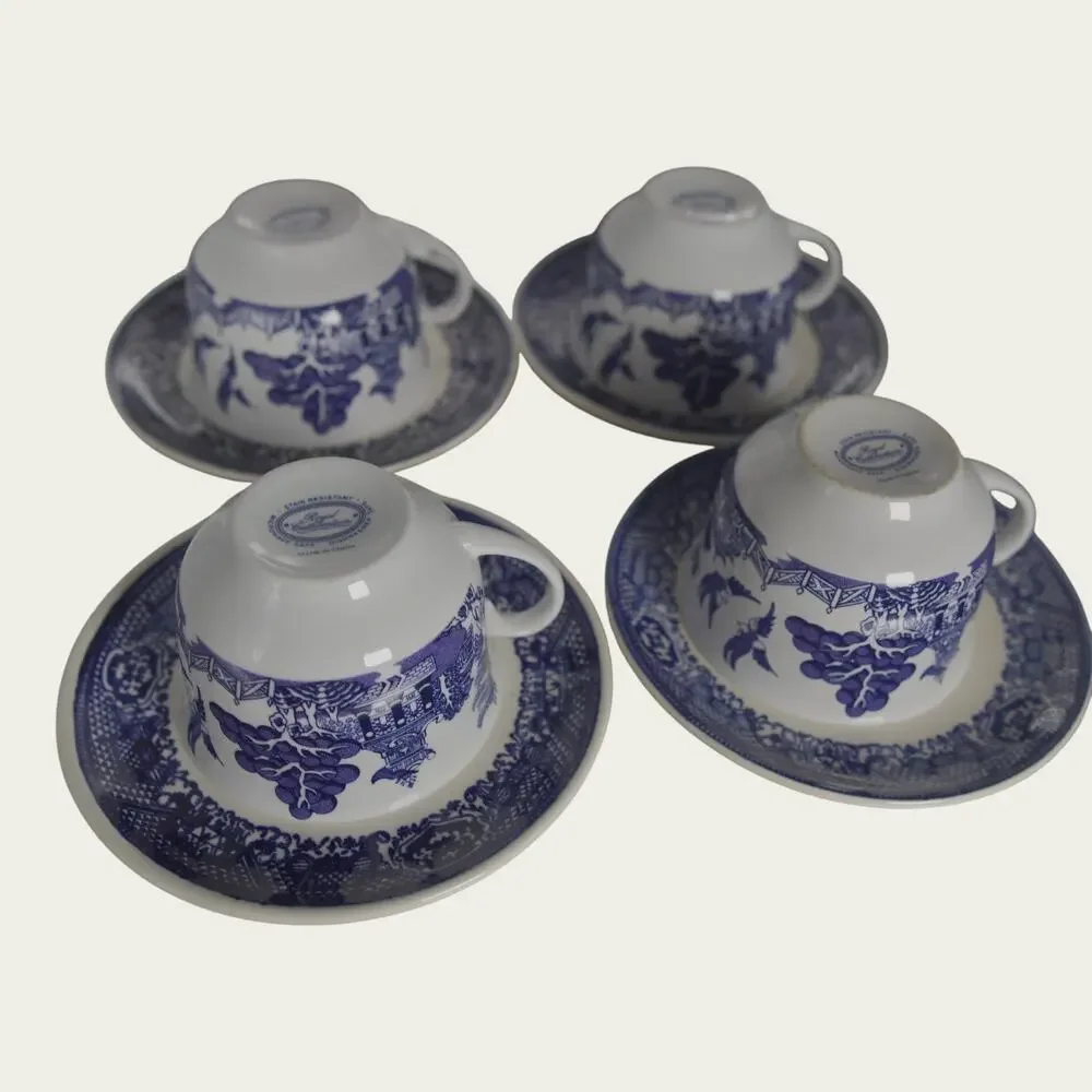 Royal Cuthbertson Blue Willow Demitasse Espresso Cups Saucers Set of 4 China